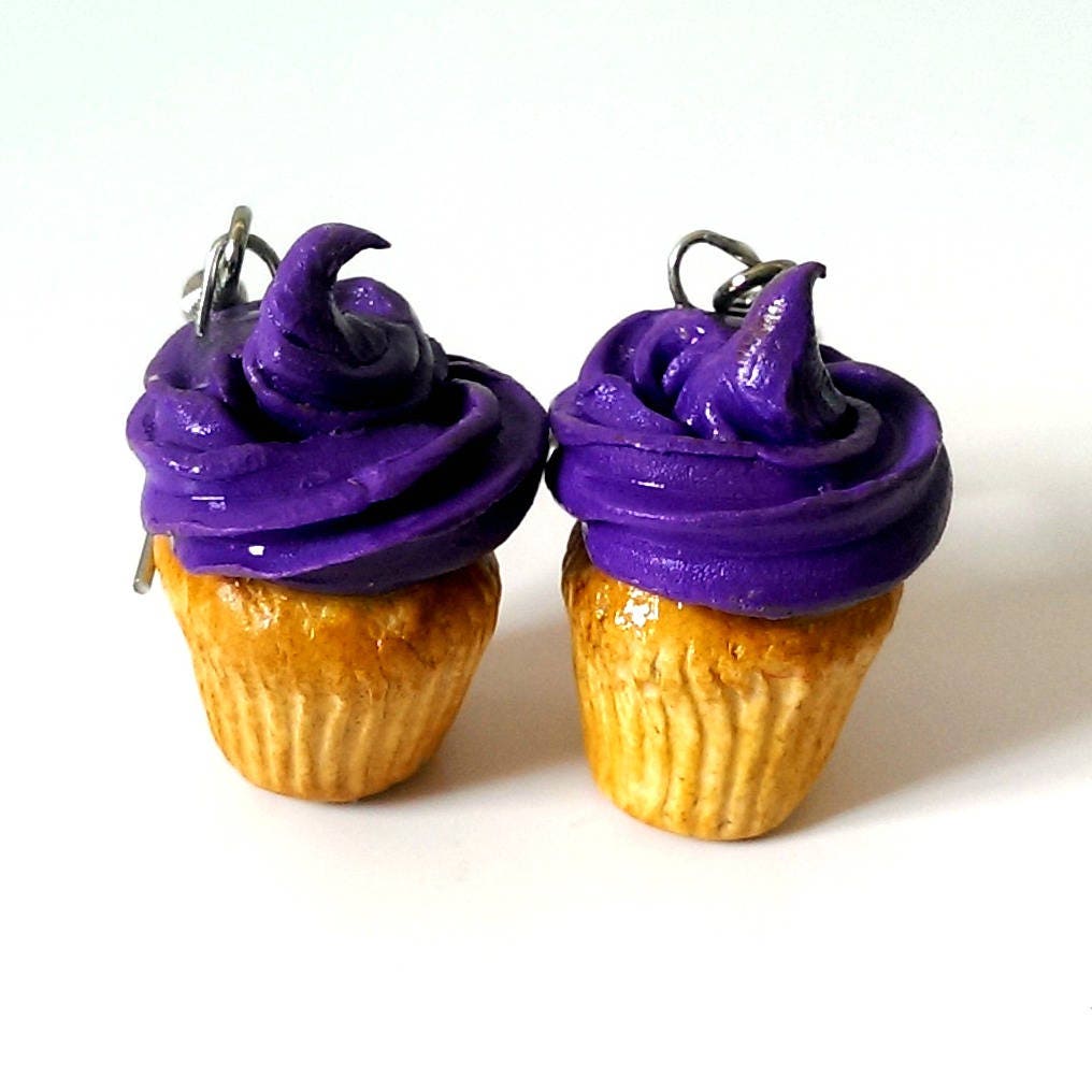 Purple Cupcake Earrings, Cute food jewelry