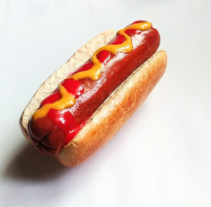 Hot dog Paperweight, Office Accessories, Polymer Clay Fake Food Figurine