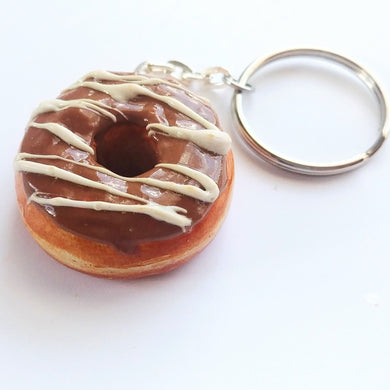 Realistic Donut Keychain - Chocolate Frosted drizzled Donut Keychain, Christmas Gift