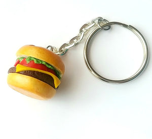 Cheeseburger keychain, Polymer clay food jewelry, Miniature food, Gift for foodie