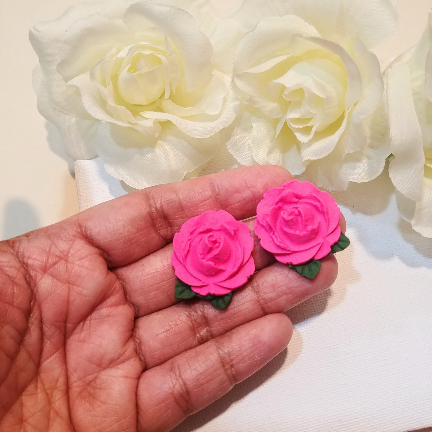 Large Pink Rose Stud Earrings, Cute Valentine's Day Gift Flower Shop Owner Gift